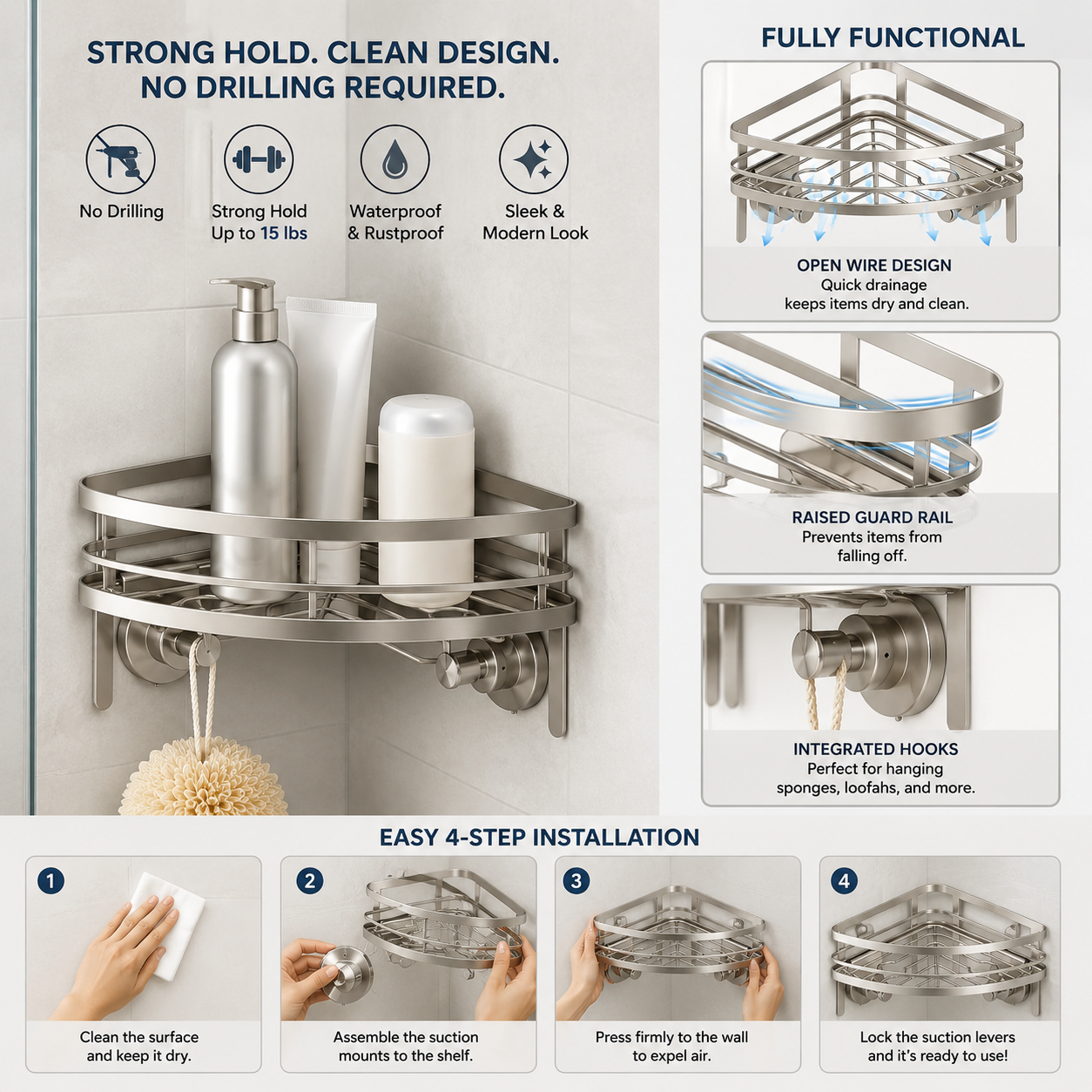 3-Pack Clear Corner Shower Baskets