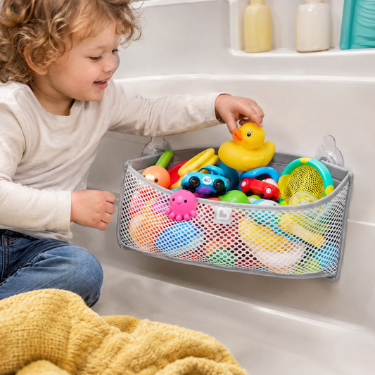 Corner Bath Organizer with Suction Cups – Gray