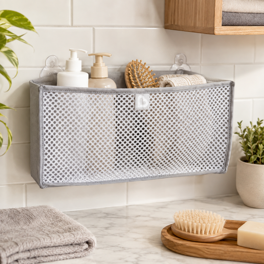 Corner Bath Organizer with Suction Cups – Gray