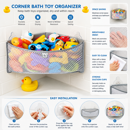 Corner Bath Organizer with Suction Cups – Gray