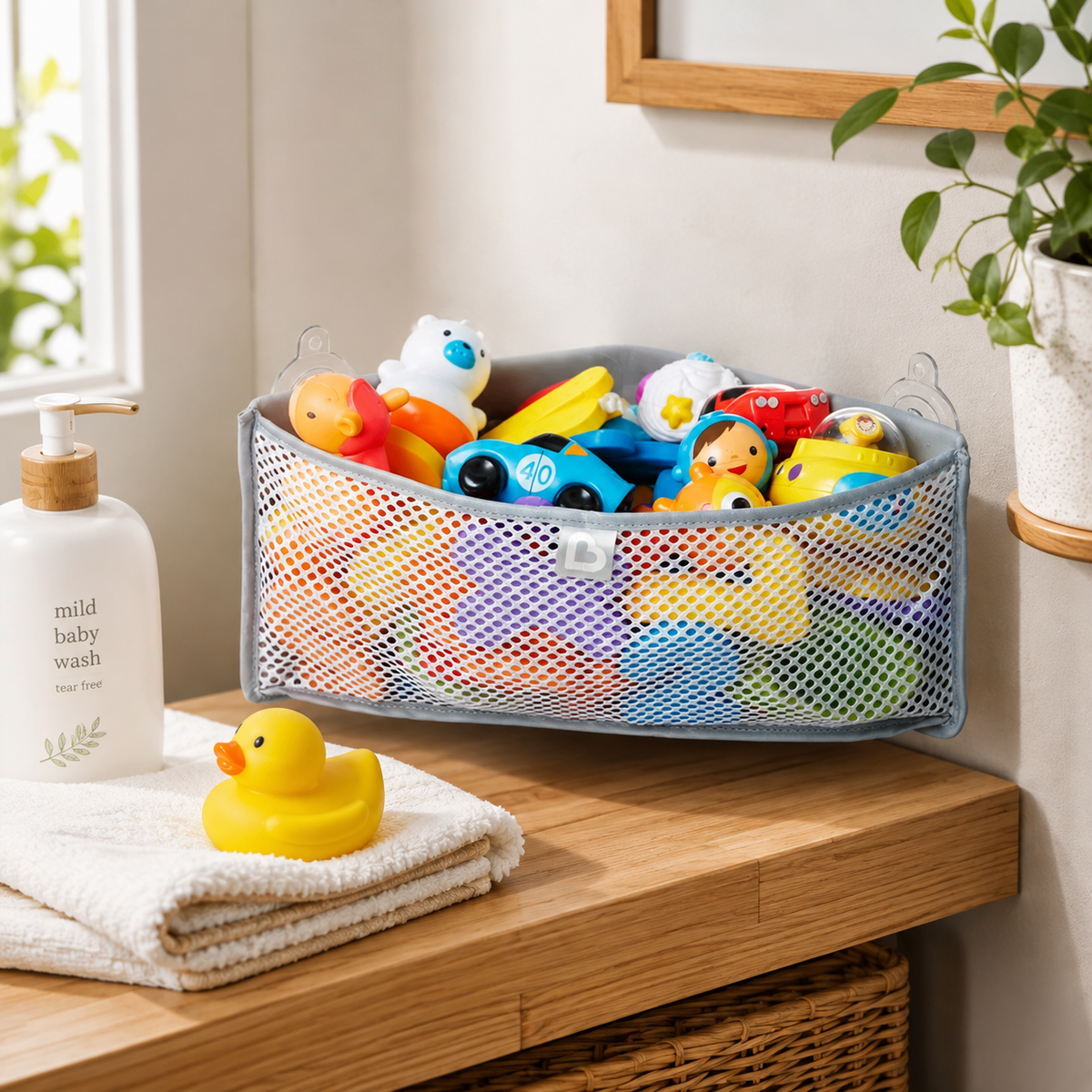 Corner Bath Organizer with Suction Cups – Gray