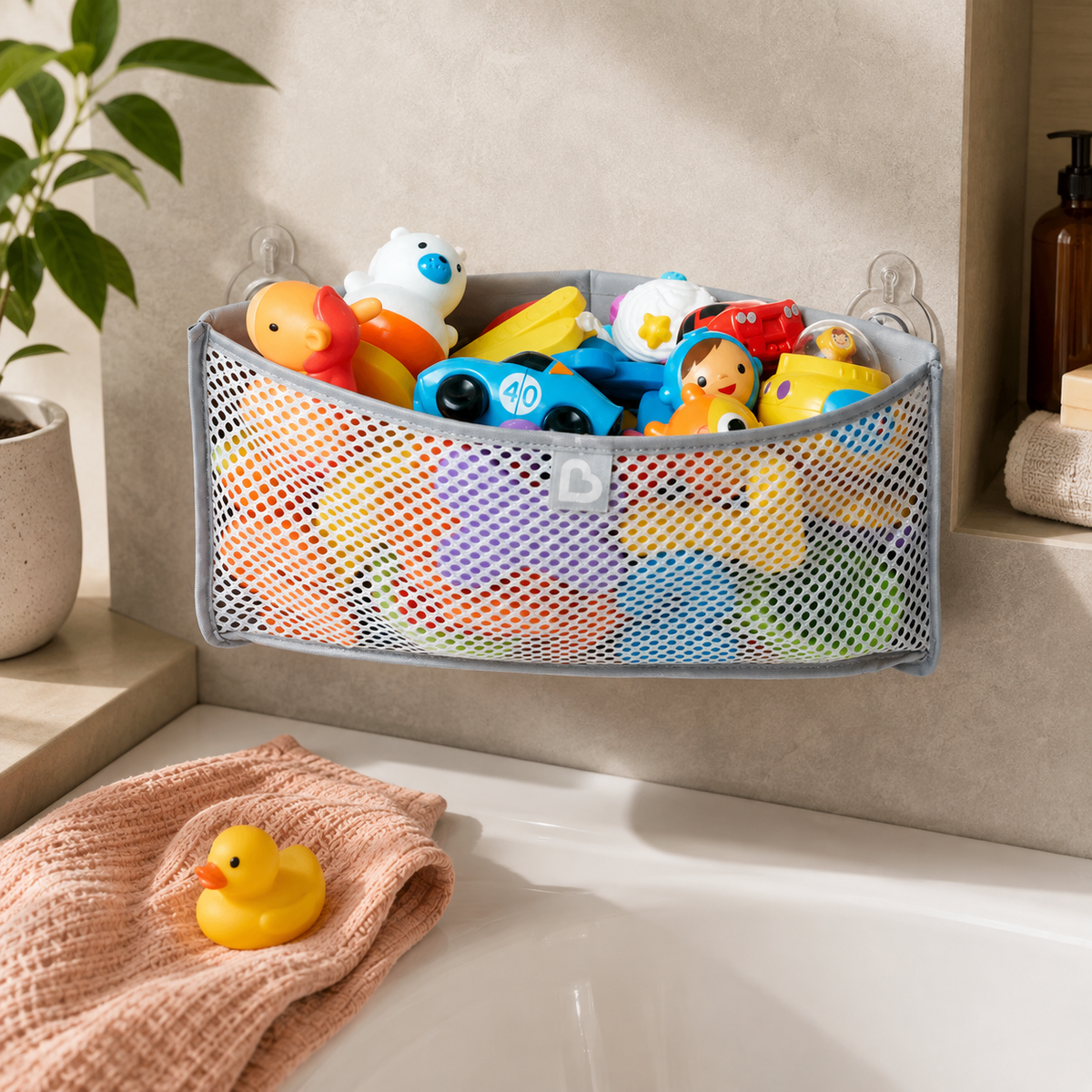 Corner Bath Organizer with Suction Cups – Gray