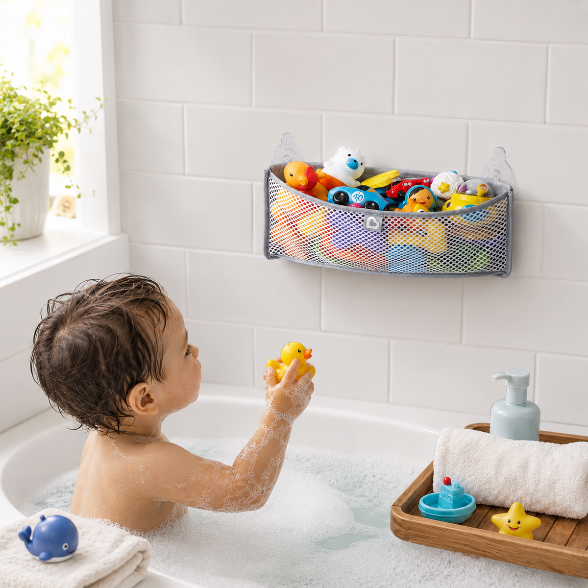 Corner Bath Organizer with Suction Cups – Gray