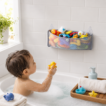 Corner Bath Organizer with Suction Cups – Gray